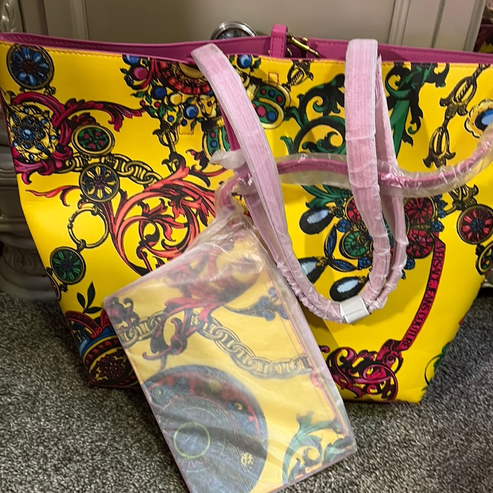 Yellow and Pink Abstract Pattern Tote Bag